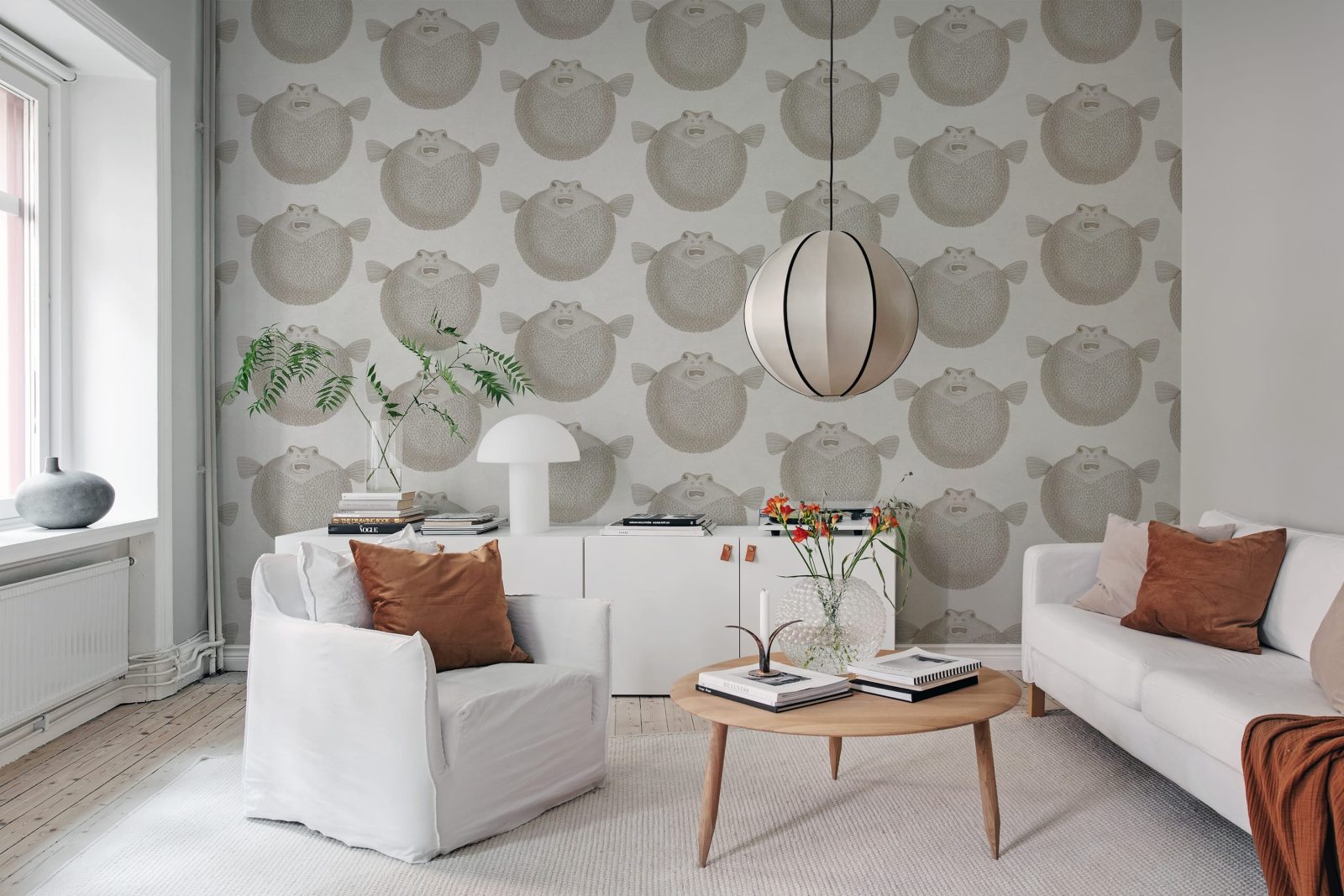 Puffer Fish, White, Rebel Walls 3