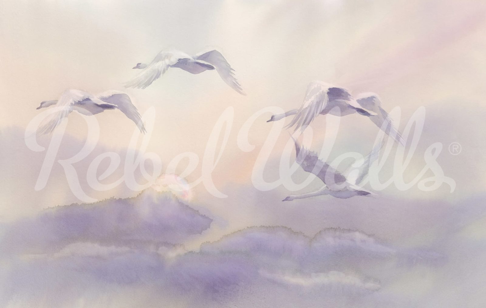 Flying Swans, Pastel, Rebel Walls