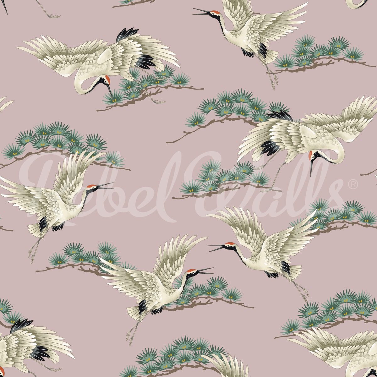 Flying Cranes, Pink, Rebel Walls