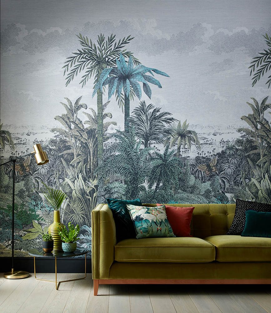 Paradise Found, Emerald Green Luxury Tropical, 1838 Wallcoverings, 6.5mp / rola 2