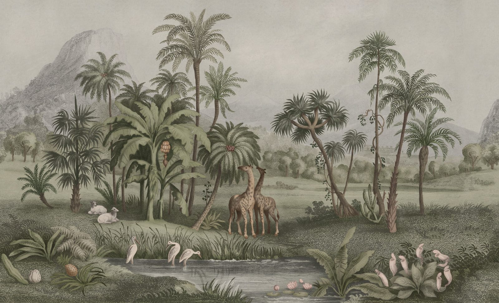 Giraffe Savannah, Green, Rebel Walls