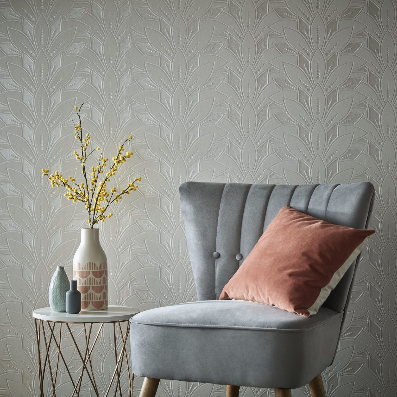 Astoria, Ivory Cream Luxury Flock, 1838 Wallcoverings, 5.3mp / rola 2