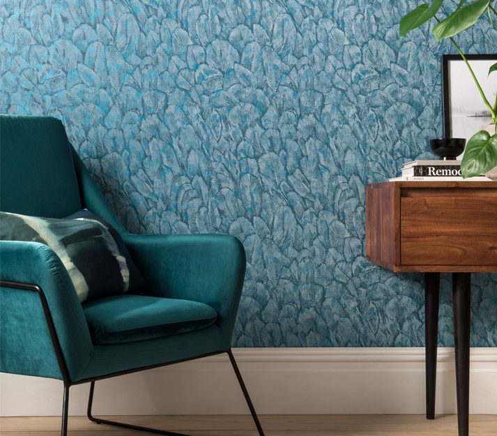 Tranquil, Lagoon Blue Luxury Feather, 1838 Wallcoverings, 5.3mp / rola 2
