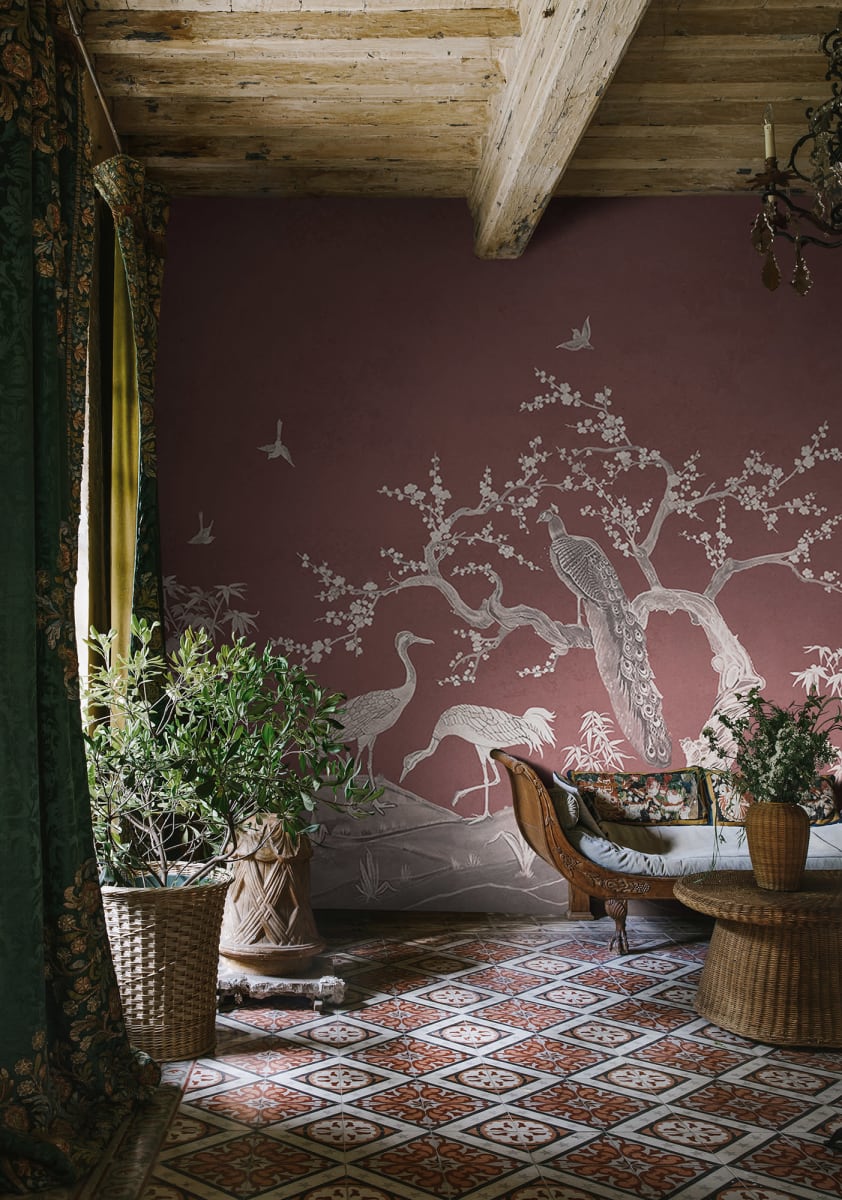 Chinoiserie Lace, Raspberry Red, Rebel Walls 3