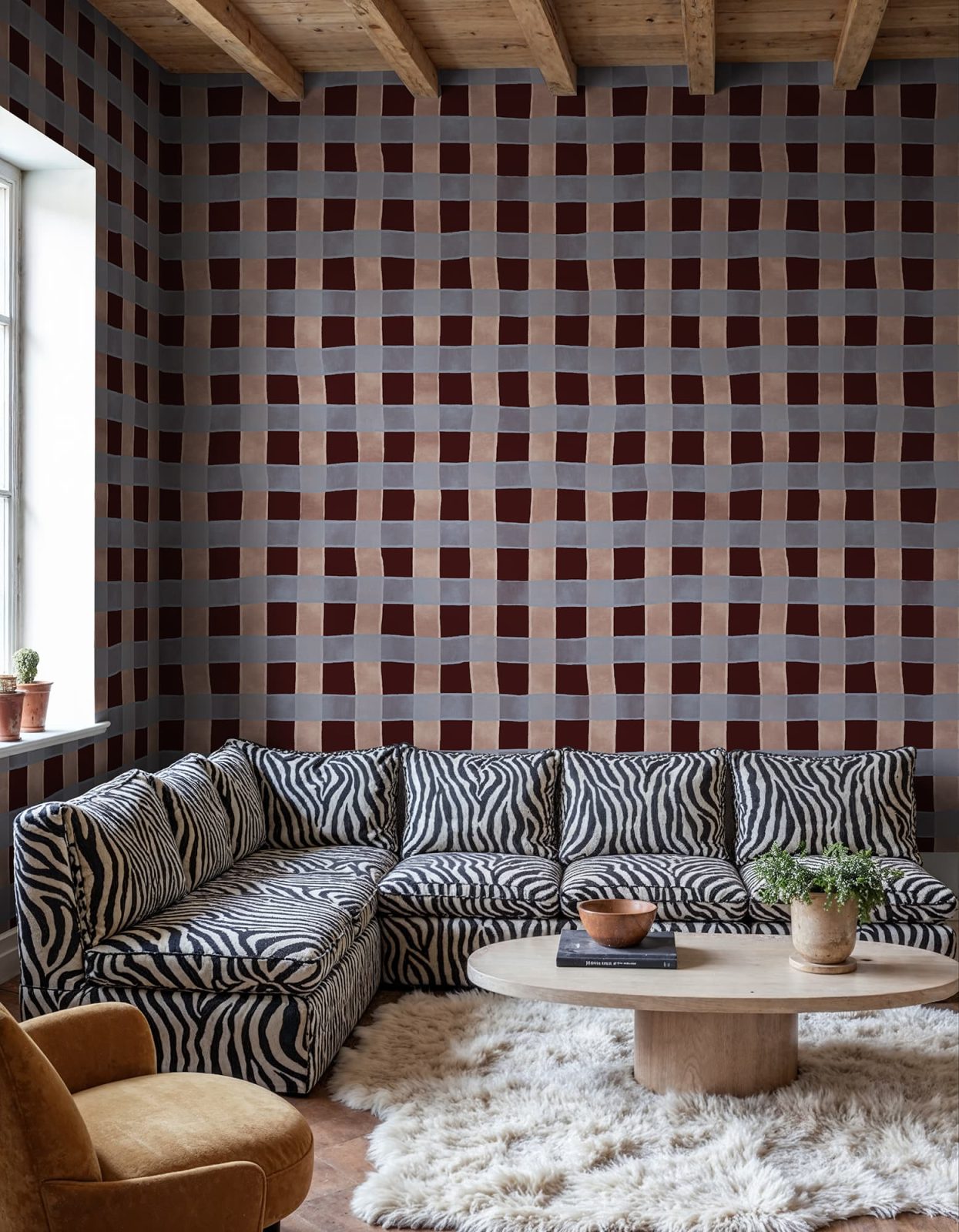 Gingham, Burgundy, Rebel Walls 2
