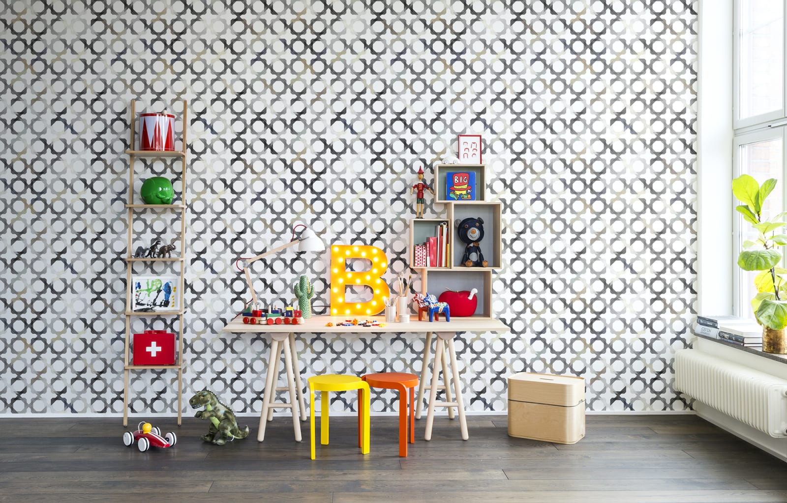 Patchwork Play, Grey, repetitiv, Rebel Walls 3