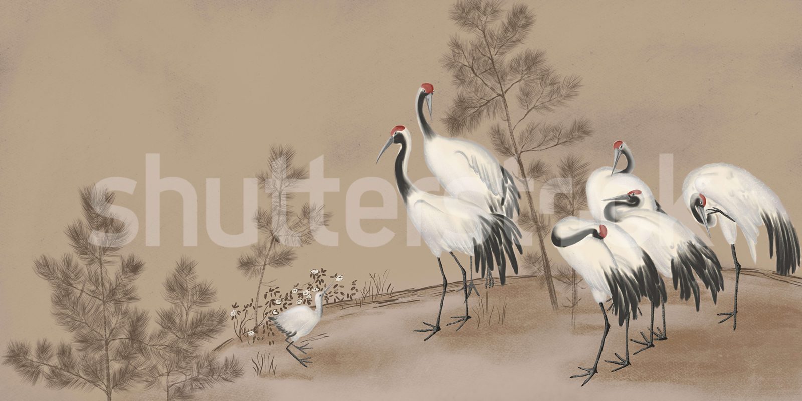 Whispering Cranes, Beige, Rebel Walls