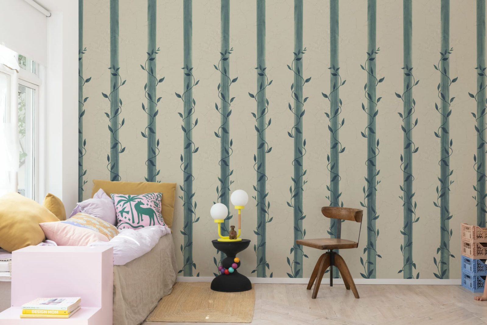 Leafy Stripes, Blue, Rebel Walls 2