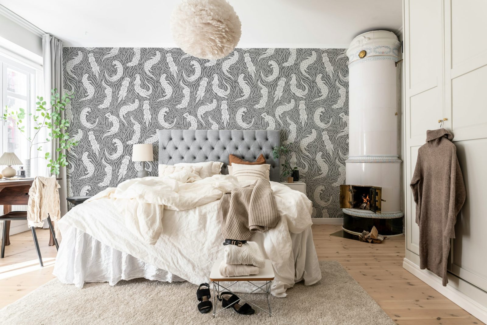 Cute Otters, Gray, Rebel Walls 2