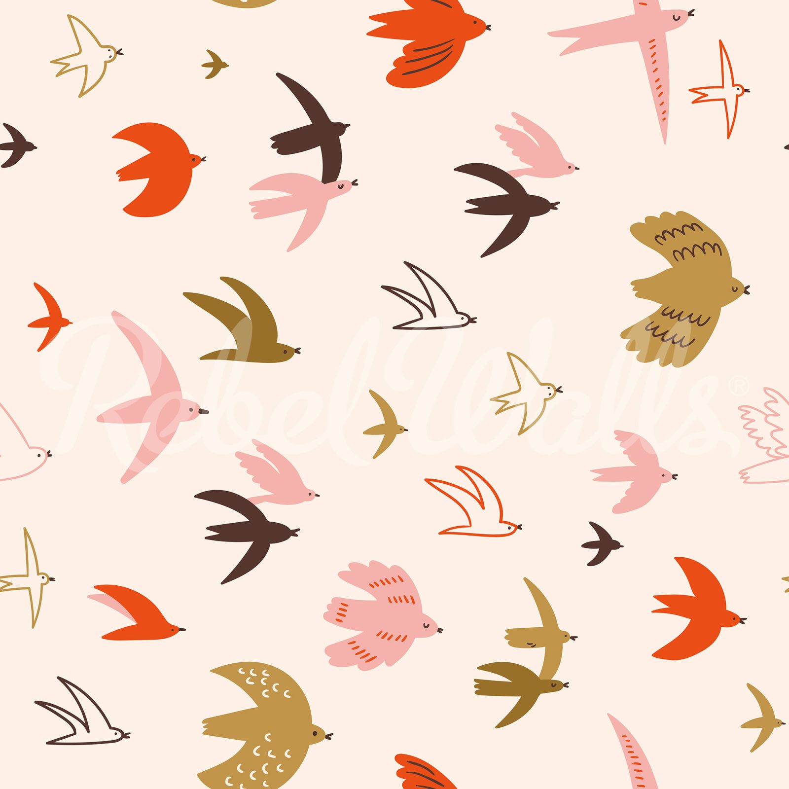 Flying Birds, Pink, Rebel Walls