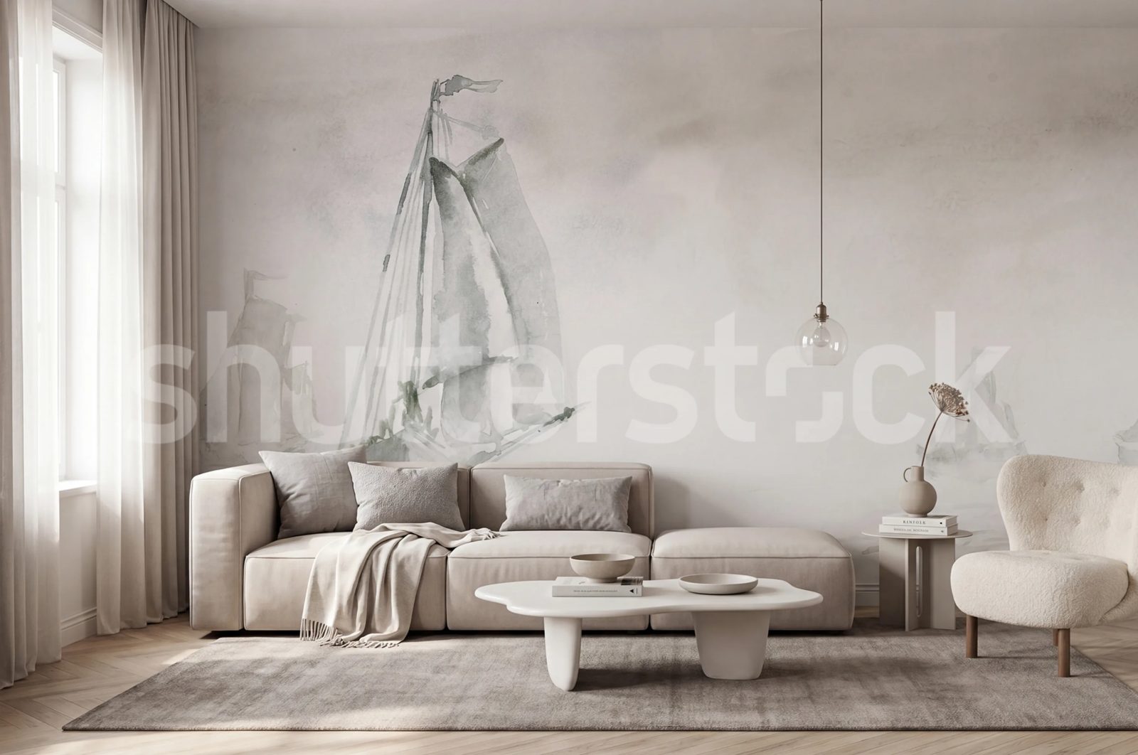 Sailing Boat, Gray, Rebel Walls 2