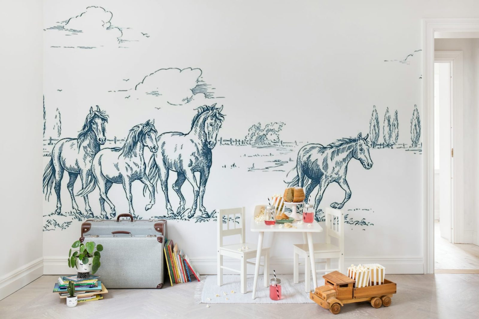 Horses Herd Grand, Blue, Rebel Walls 3