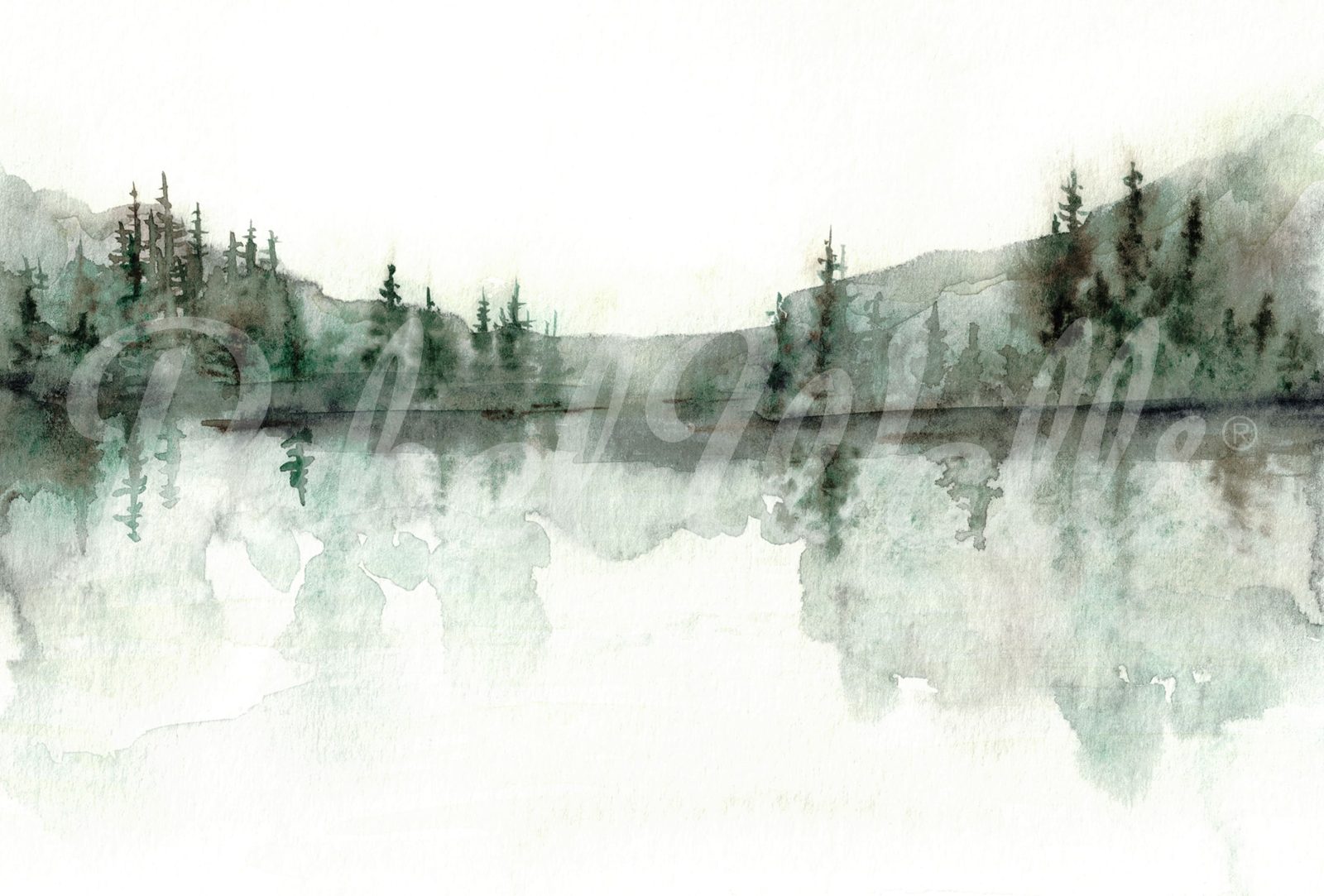 Watercolor Landscape, Forest Green, Rebel Walls