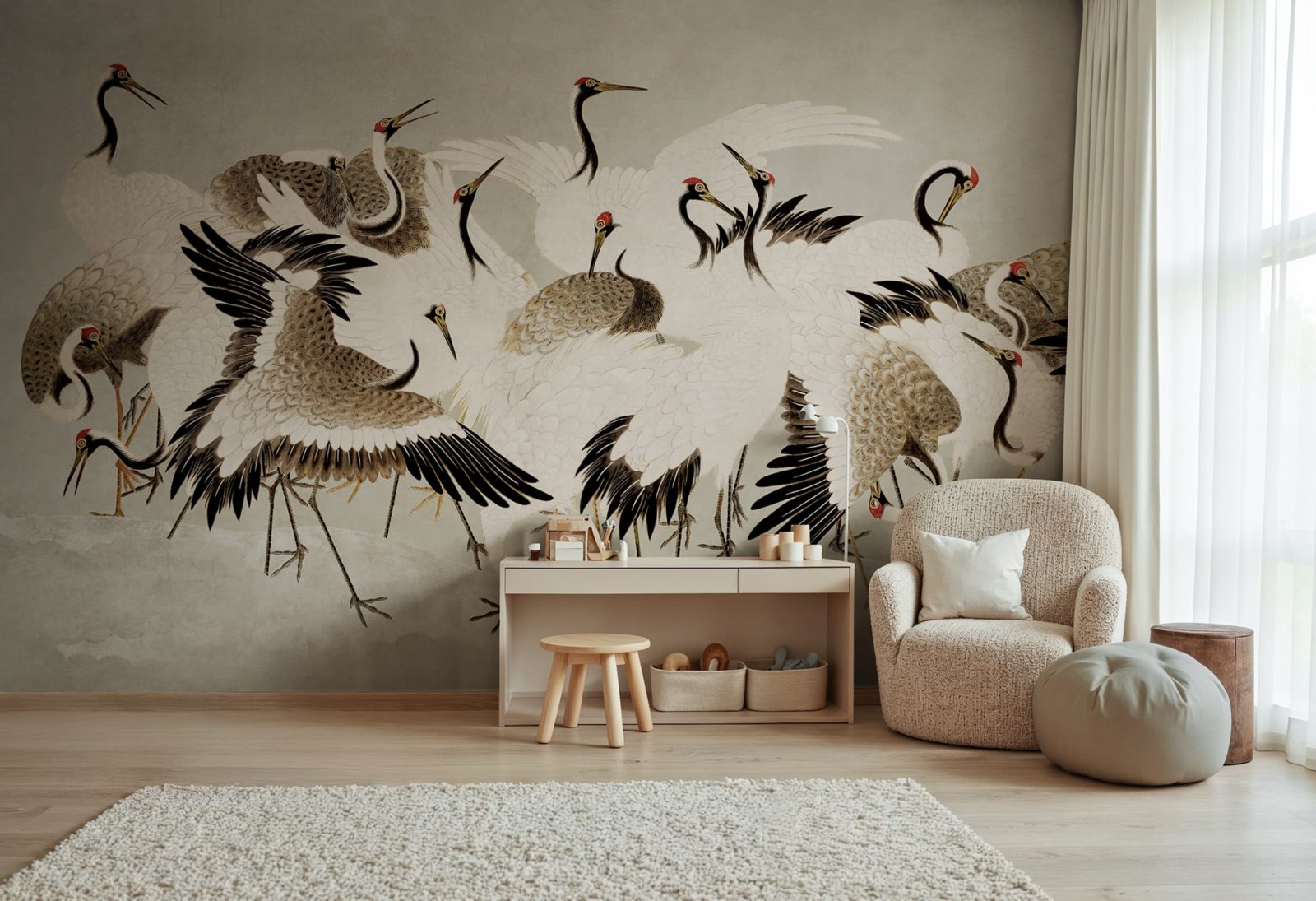 Dancing Cranes, Beige, Rebel Walls 3