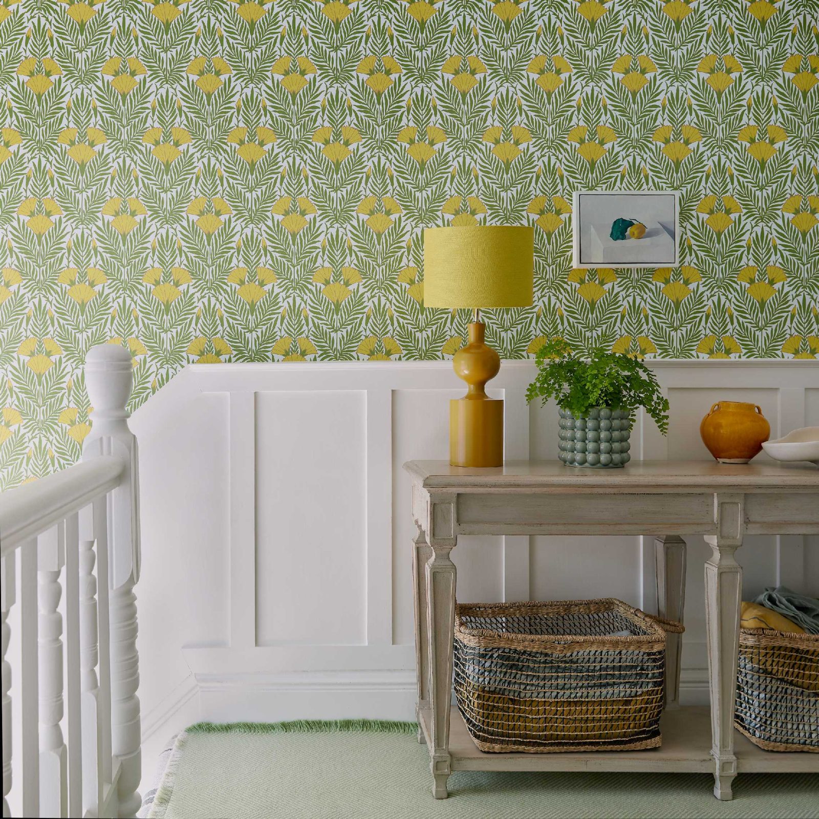 Floral Fanfare, Vivid Yellow, 1838 Wallcoverings, 5.3mp / rola 2