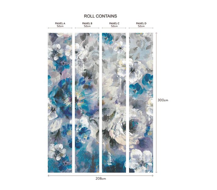 Bloom, Sapphire Blue Luxury Floral, 1838 Wallcoverings, 6.5mp / rola 3