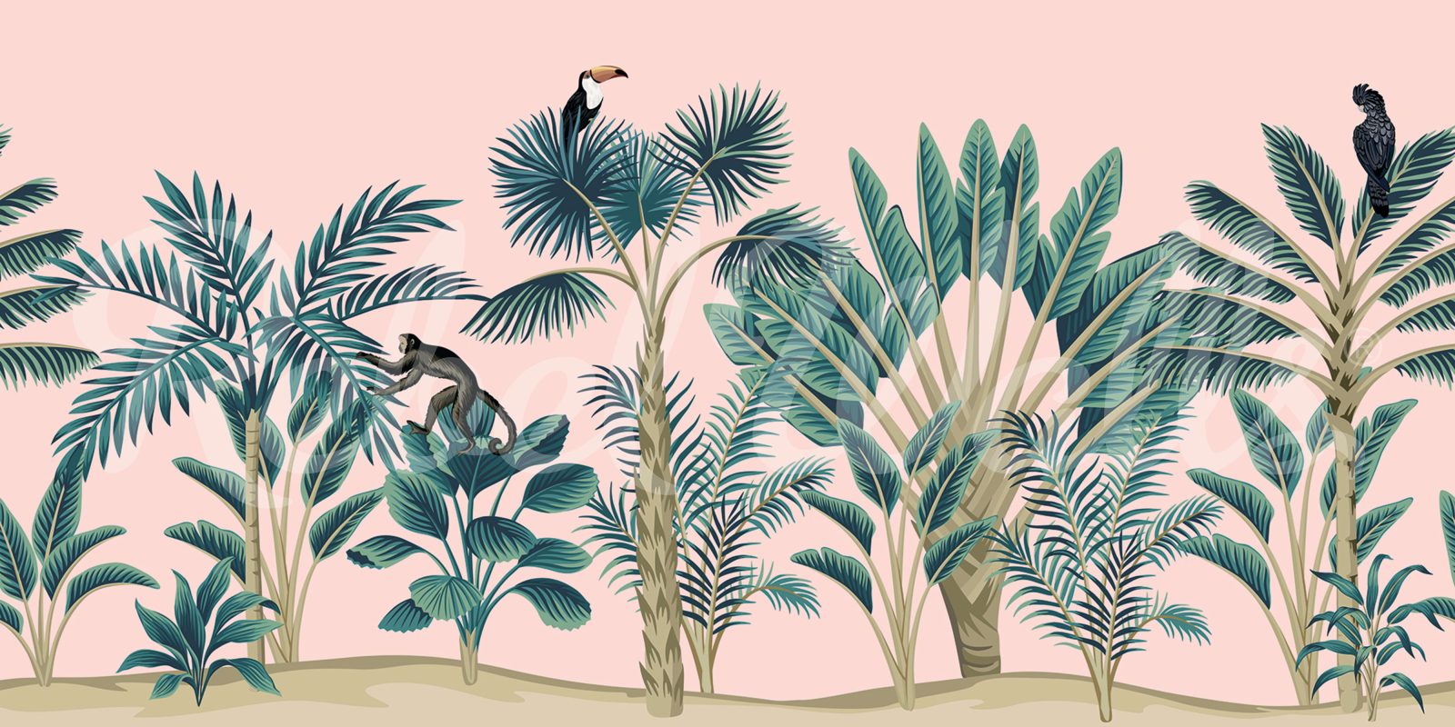 Tropical Birds, Pink, Rebel Walls