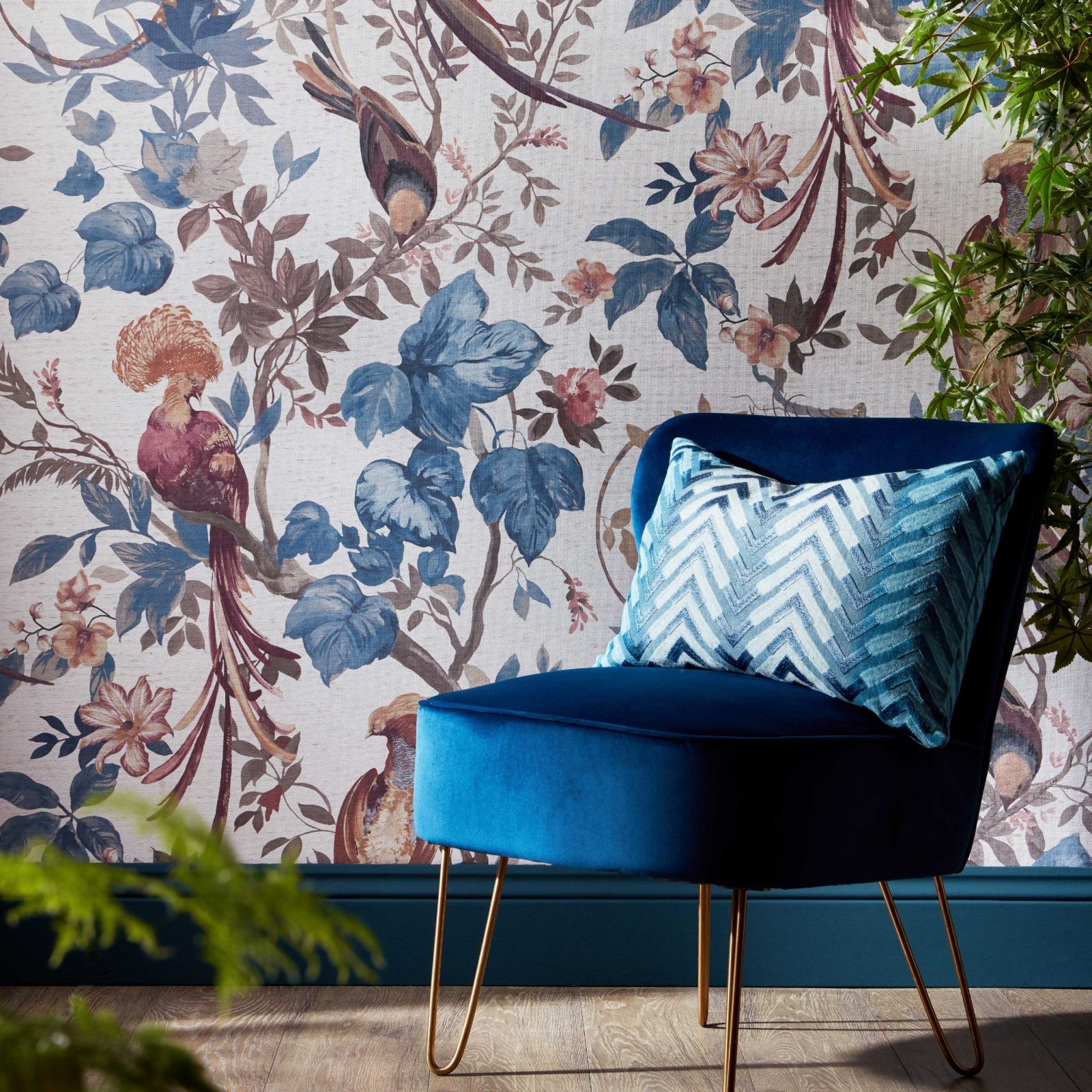 Bird Sonnet, Chambray Blue Luxury Paperweave, (fibre naturale), 1838 Wallcoverings, 5.1mp / rola 2