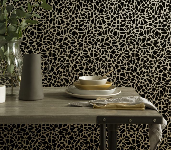 Pebble, Jet Black Luxury Flock, 1838 Wallcoverings, 5.3mp / rola 2