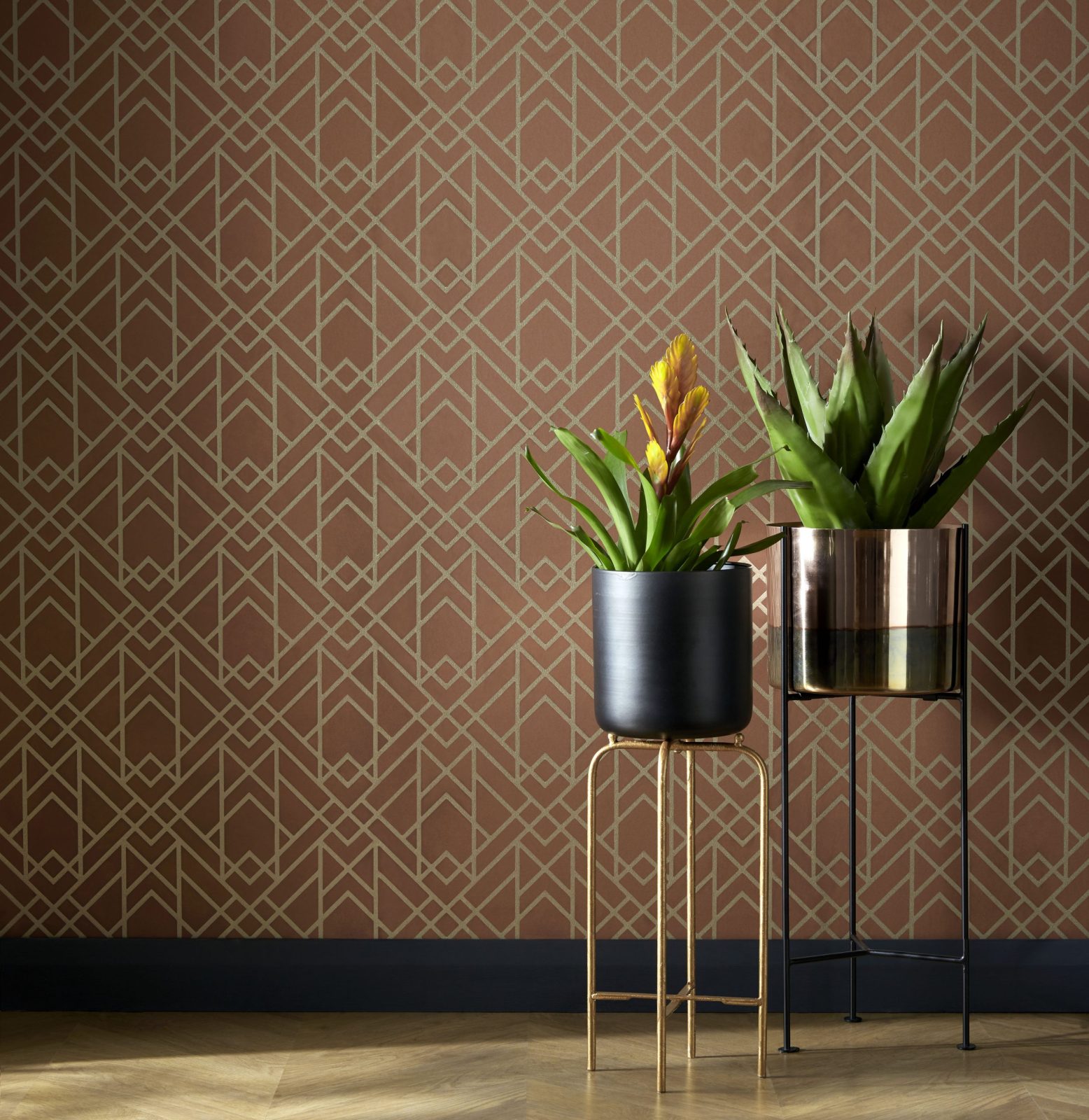 Metro, Amber Glow Orange Luxury Geometric, 1838 Wallcoverings, 5.3mp / rola 2