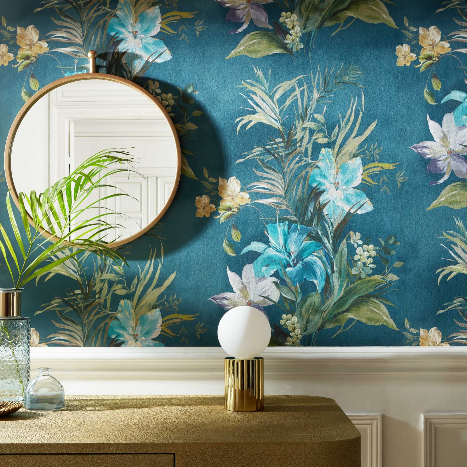 Lilliana, Peacock Blue Luxury Floral, 1838 Wallcoverings, 5.3mp / rola 2