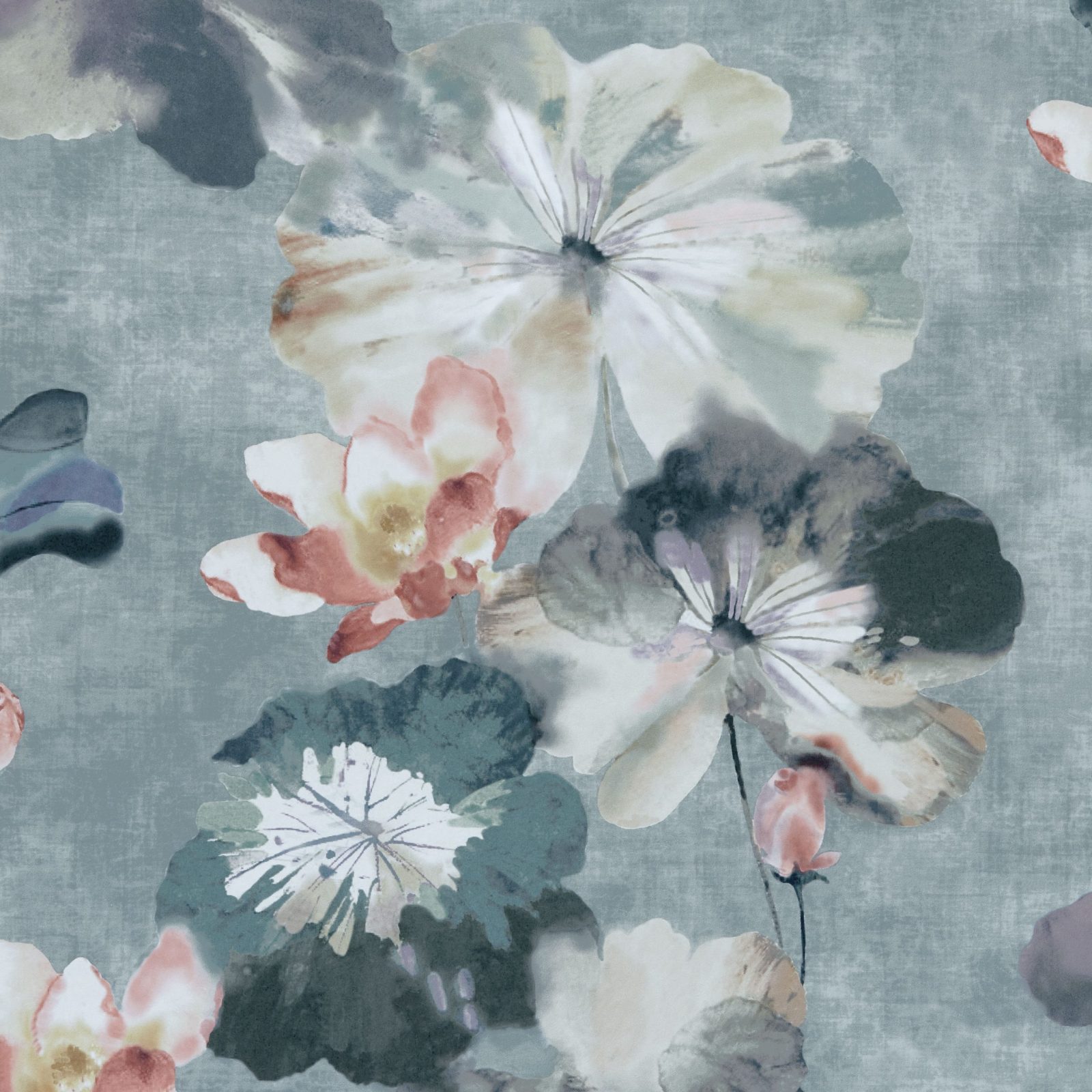 Water Lilies, Mineral Green Luxury Floral, 1838 Wallcoverings, 5.3mp / rola