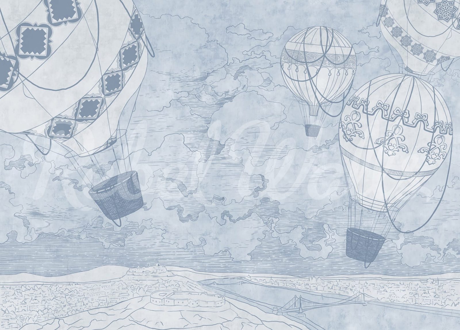 Balloon Travelers, Blue, Rebel Walls
