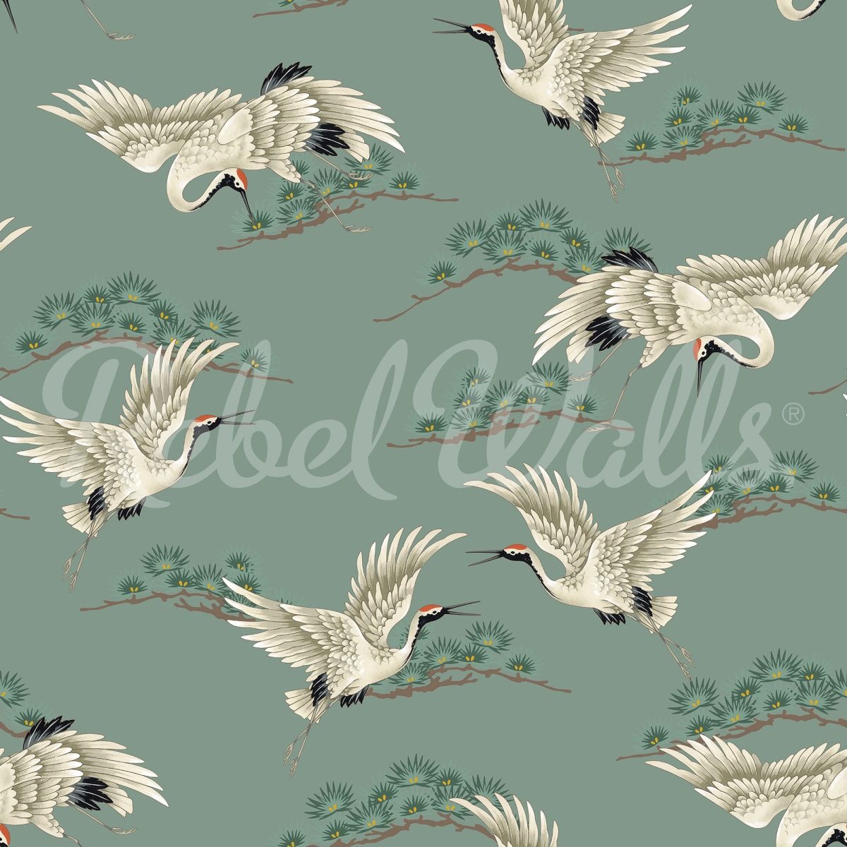Flying Cranes, Green, Rebel Walls