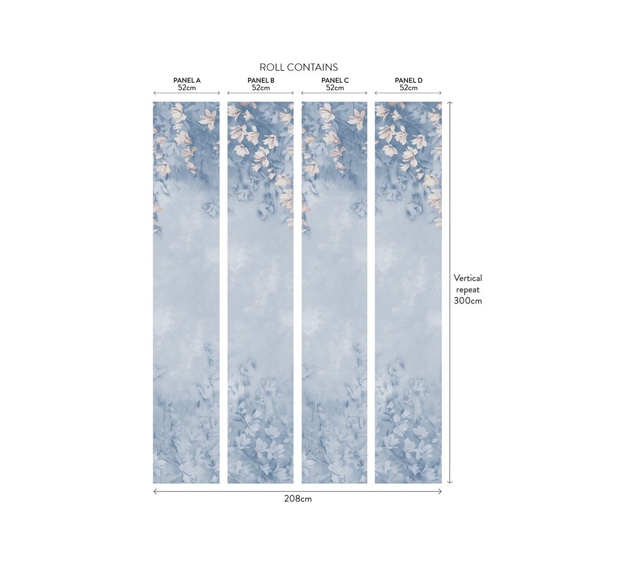 Trailing Magnolia, Chambray Blue Luxury Floral, 1838 Wallcoverings, 6.5mp / rola 4