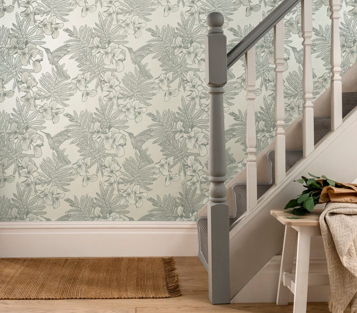 Hummingbird, Mist Grey Luxury Floral, 1838 Wallcoverings, 5.3mp / rola 2