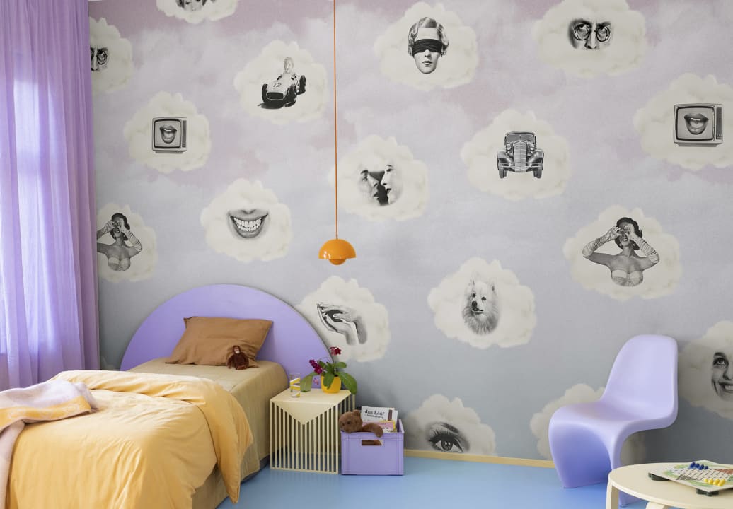 Retro Clouds, Pink, Rebel Walls 2