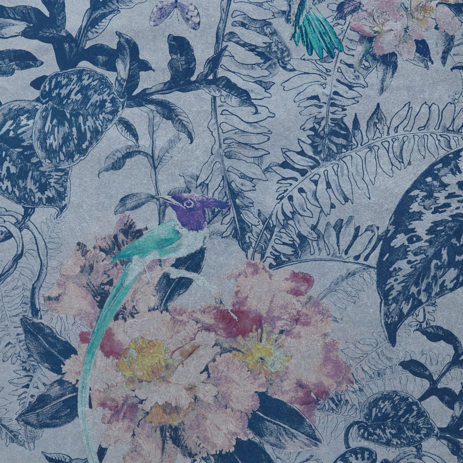Hedgerow, Blue Dusk Luxury Feature, 1838 Wallcoverings, 5.3mp / rola