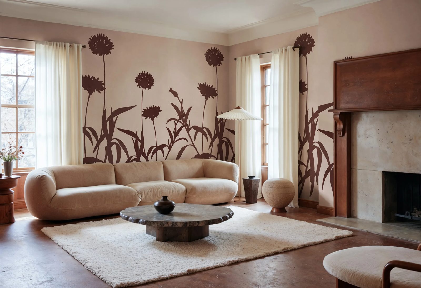 Floral Silhouette, Pink, Rebel Walls 2