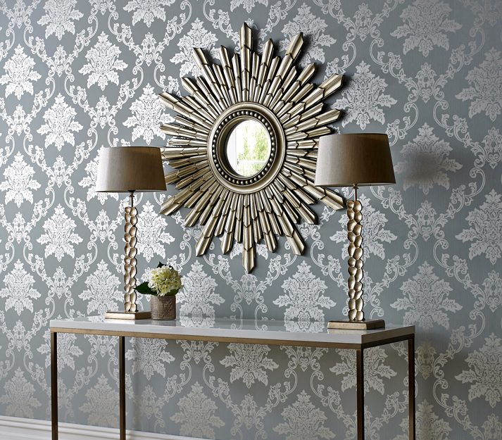 Hampton, Duck Egg Blue Luxury Damask, 1838 Wallcoverings, 5.3mp / rola 2