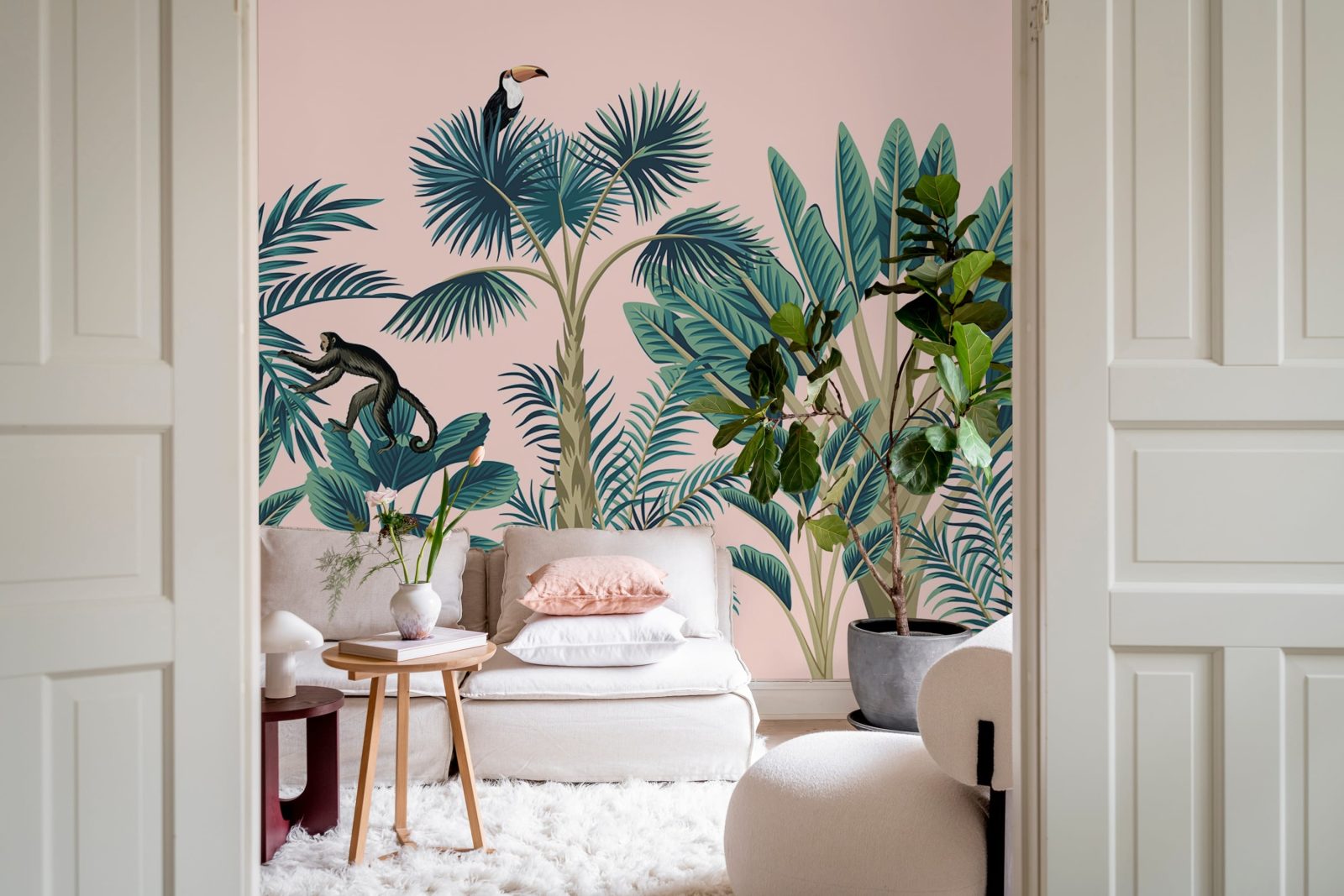 Tropical Birds, Pink, Rebel Walls 2
