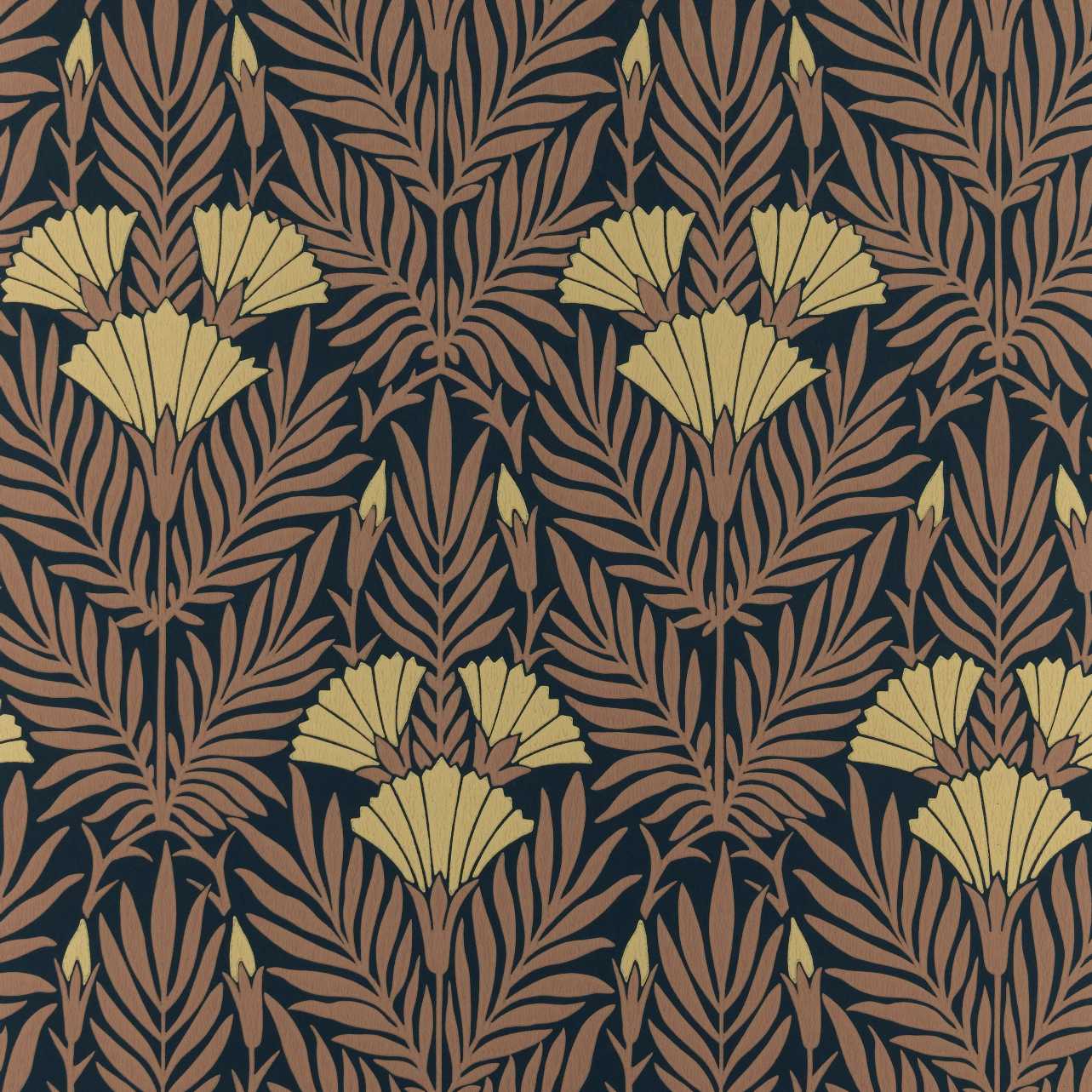 Floral Fanfare, Burnt Orange, 1838 Wallcoverings, 5.3mp / rola