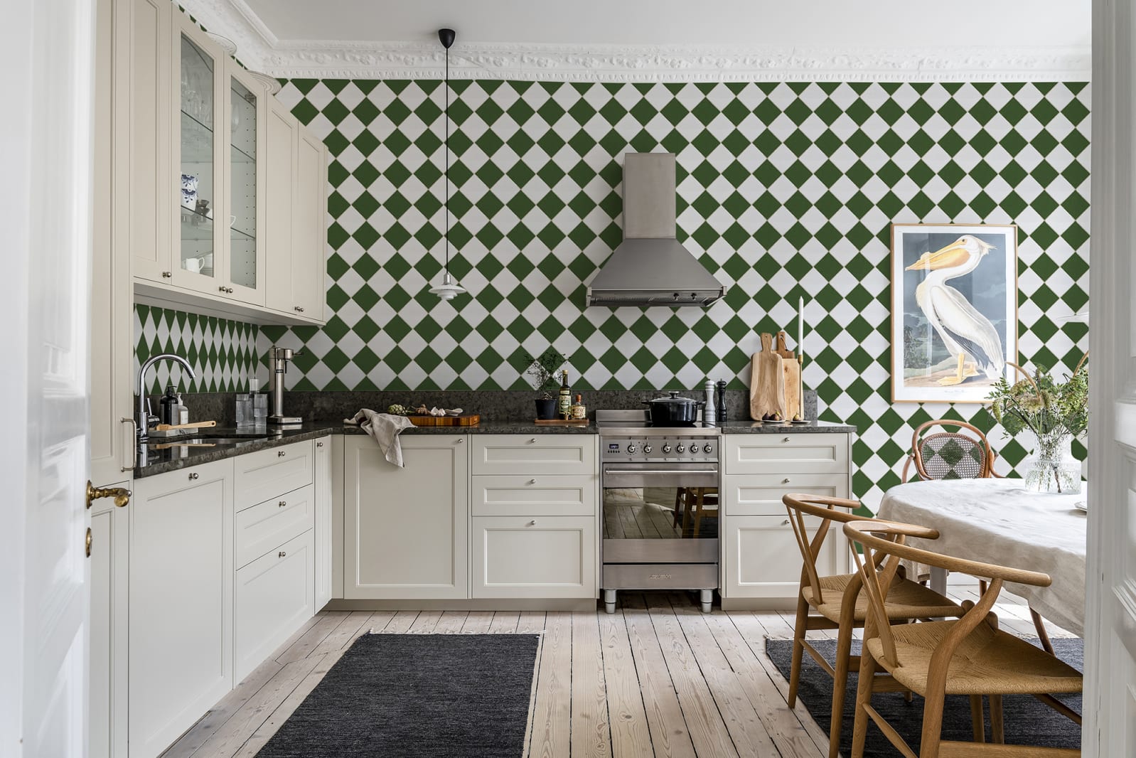 Checkered Tiles, Green & White, Rebel Walls, 5 mp / rola 2