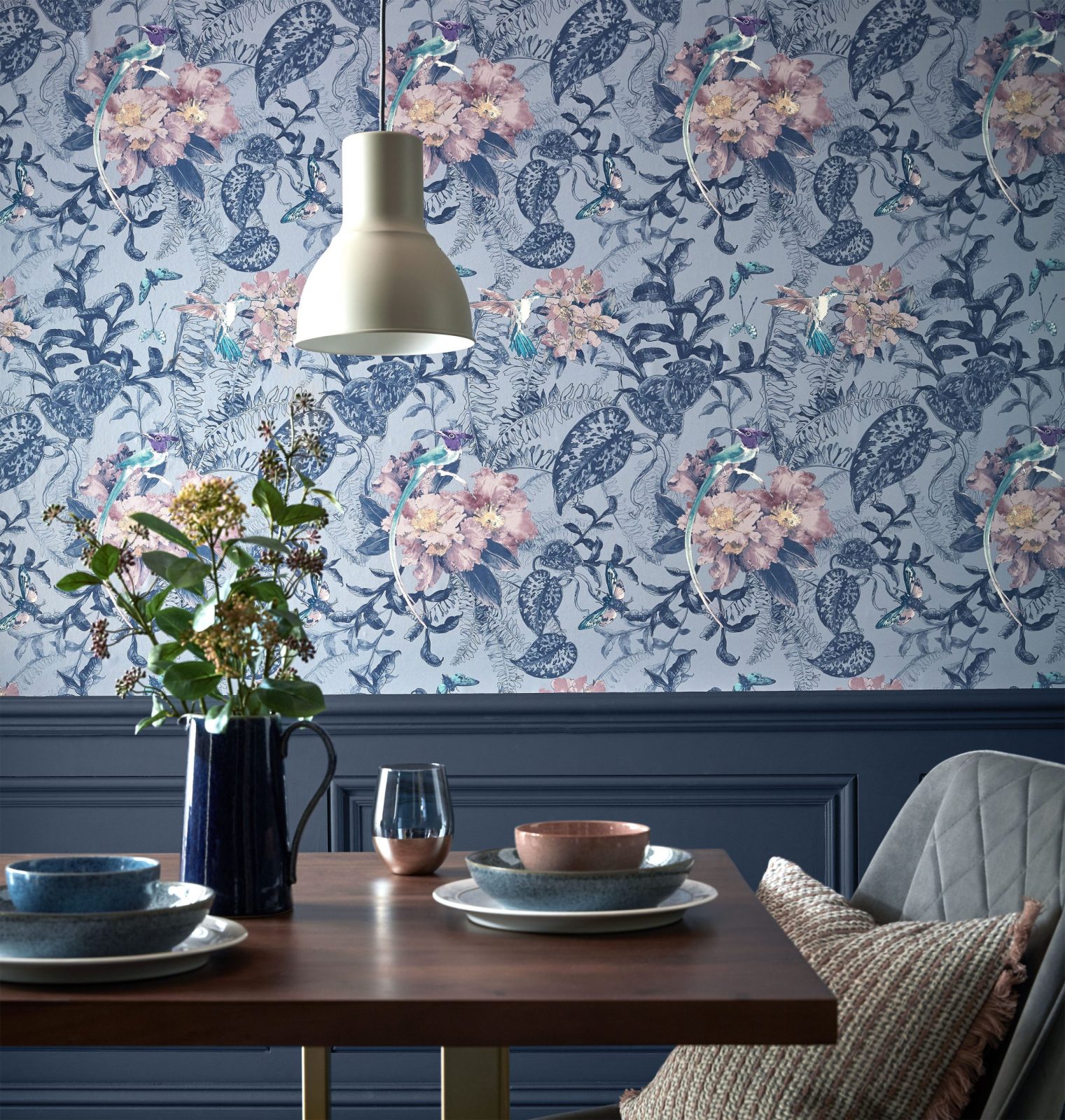 Hedgerow, Blue Dusk Luxury Feature, 1838 Wallcoverings, 5.3mp / rola 2