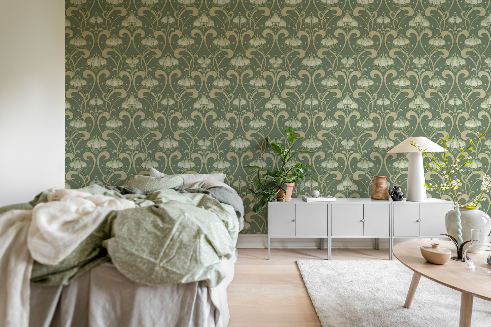 Art Nouveau Flower, Green, Rebel Walls 2