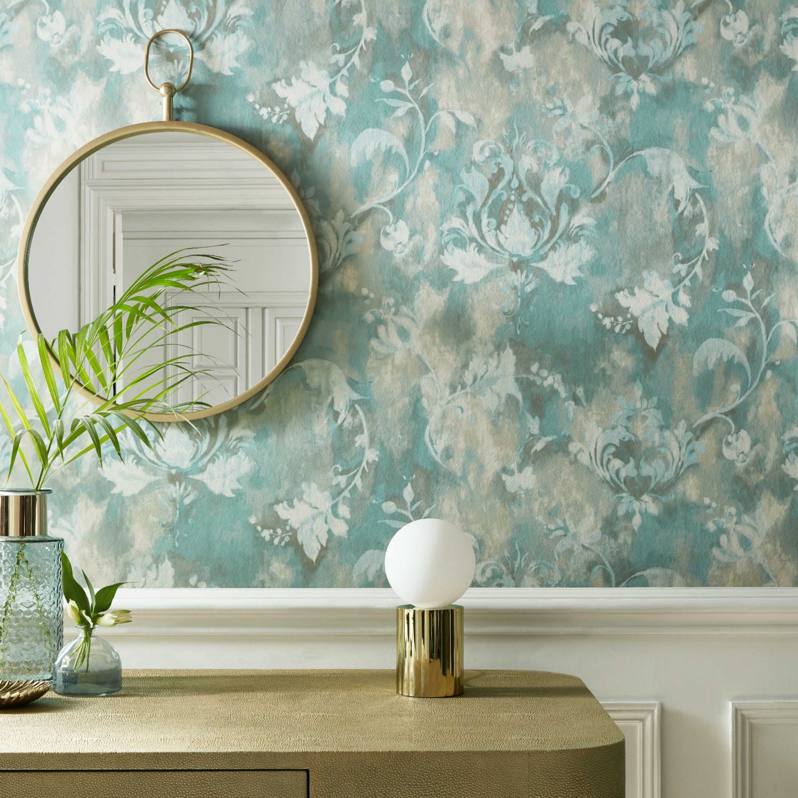 Ornamenta, Aqua Green Luxury Damask, 1838 Wallcoverings, 5.3mp / rola 2
