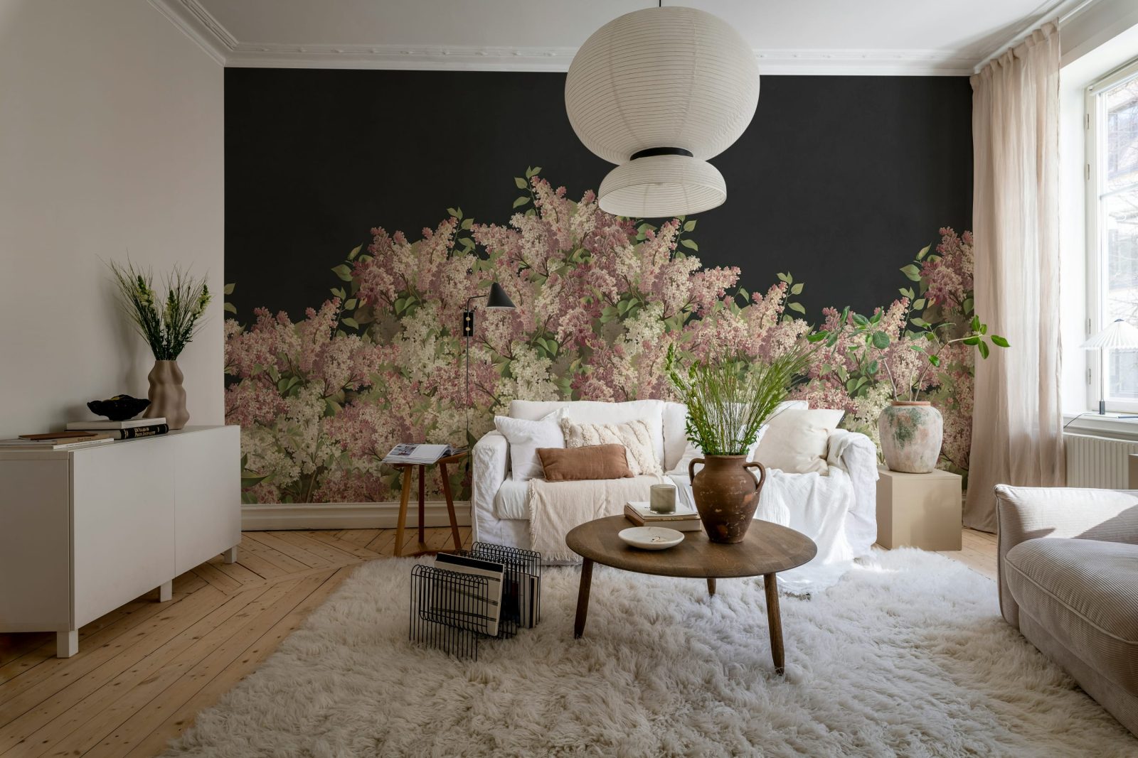 Syringa Flowers, Black, Rebel Walls 2