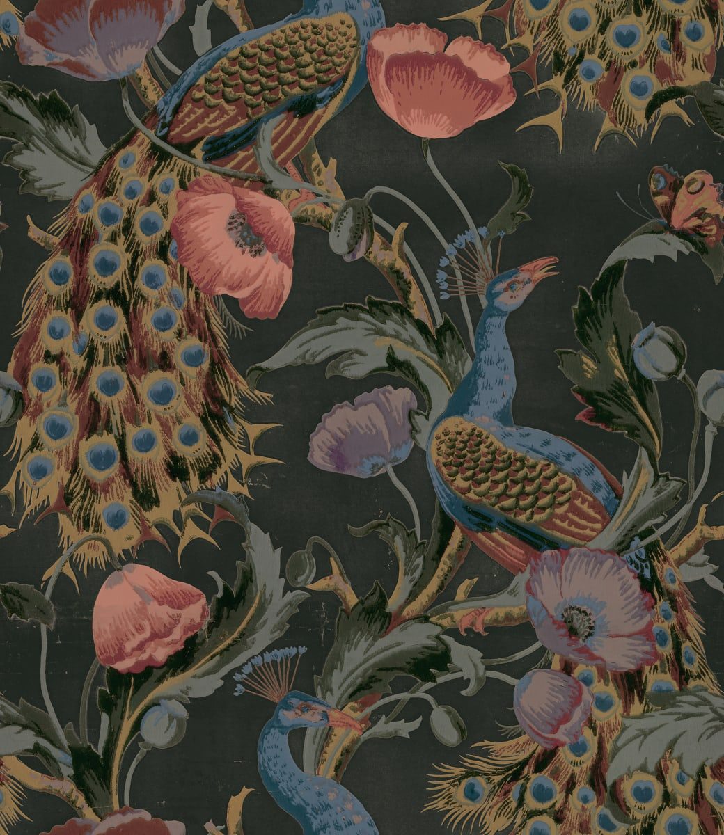 Vintage Peacock, Black, Rebel Walls