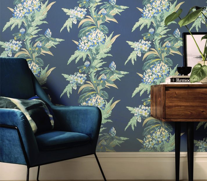 Aurora, Lagoon Blue Luxury Floral, 1838 Wallcoverings, 5.3mp / rola 2