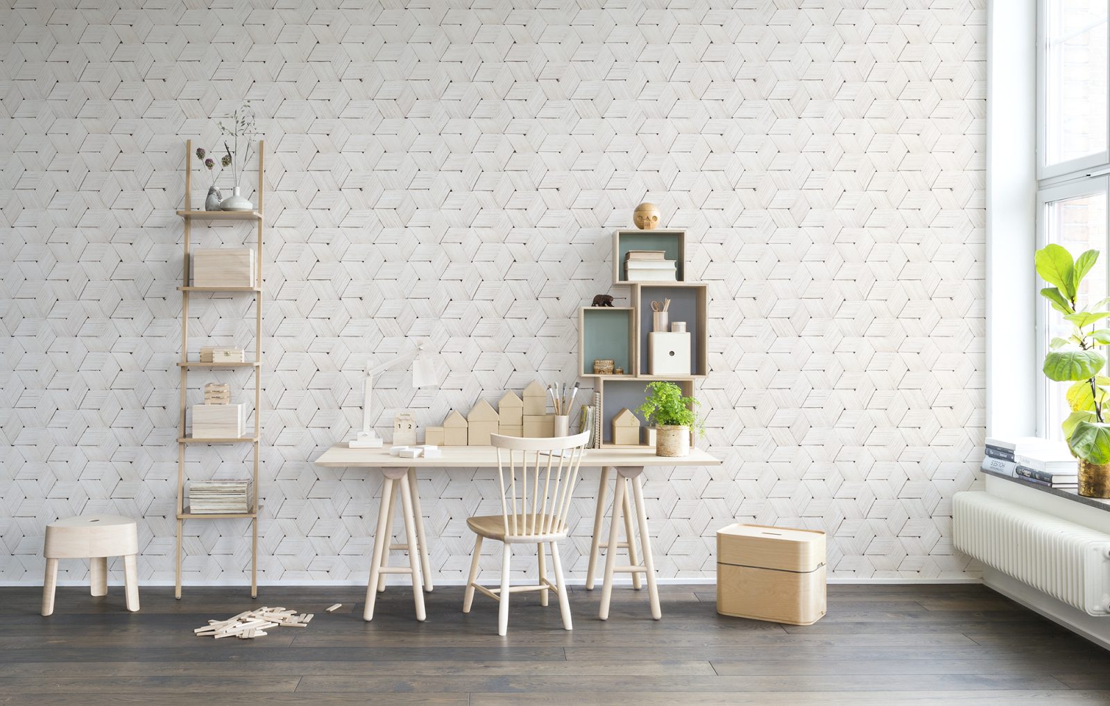 Birch Bark Braids, White, repetitiv, Rebel Walls 2