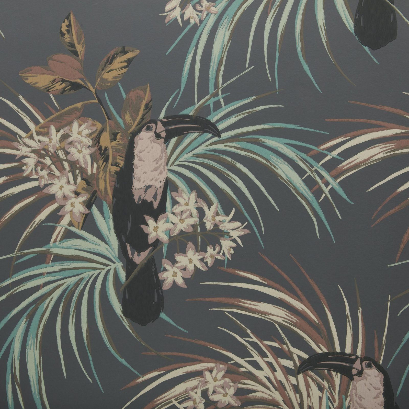 Le Toucan, Charcoal Black Luxury Bird, 1838 Wallcoverings, 5.3mp / rola