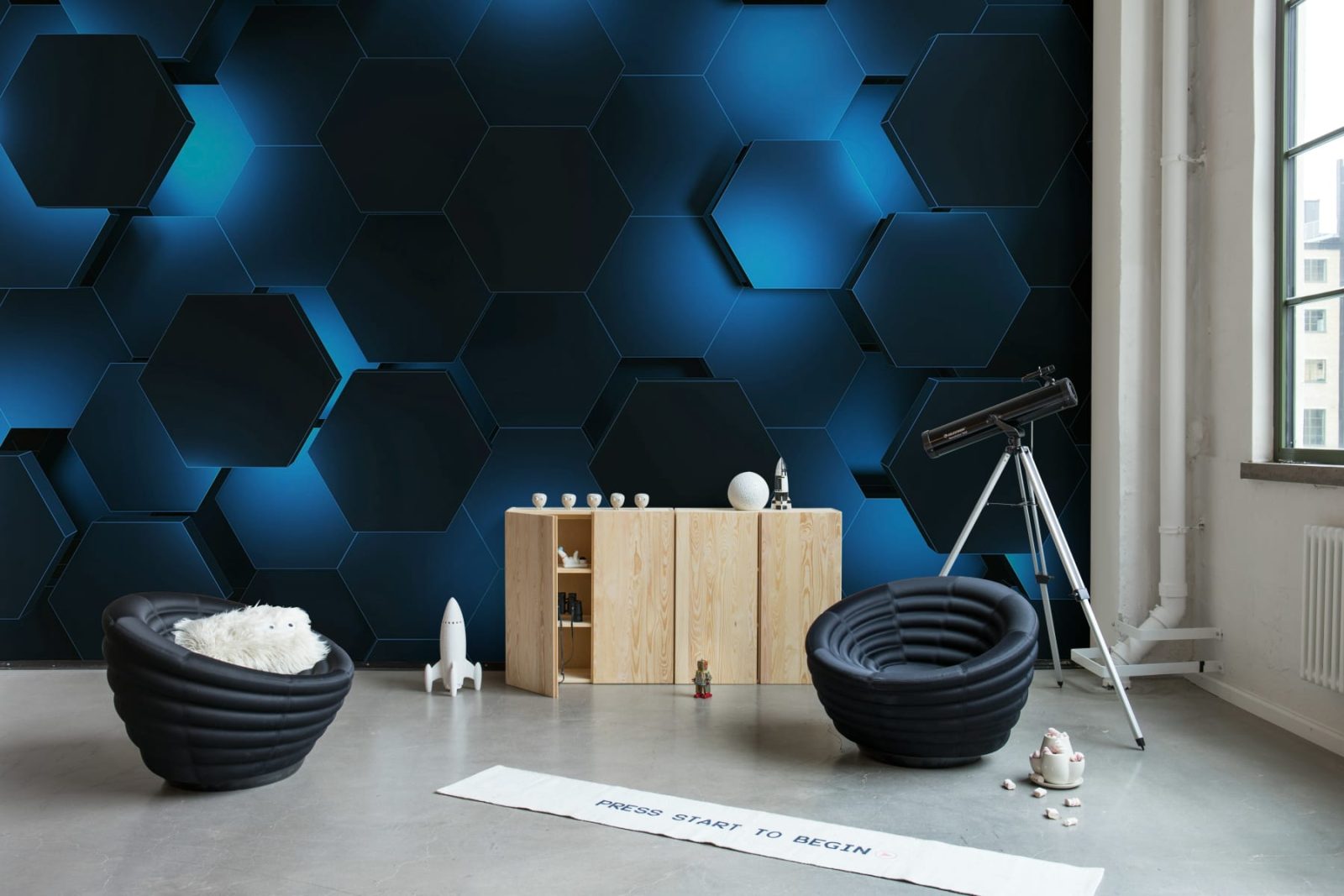 Hexagon, Blue, Rebel Walls 2