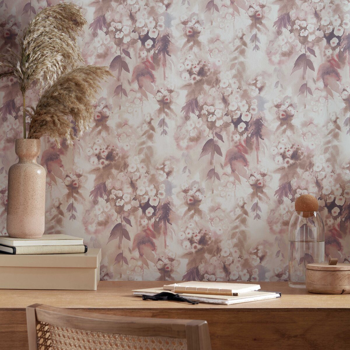 Cascade, Warm Sand Pink Luxury Floral, 1838 Wallcoverings, 5.3mp / rola 2