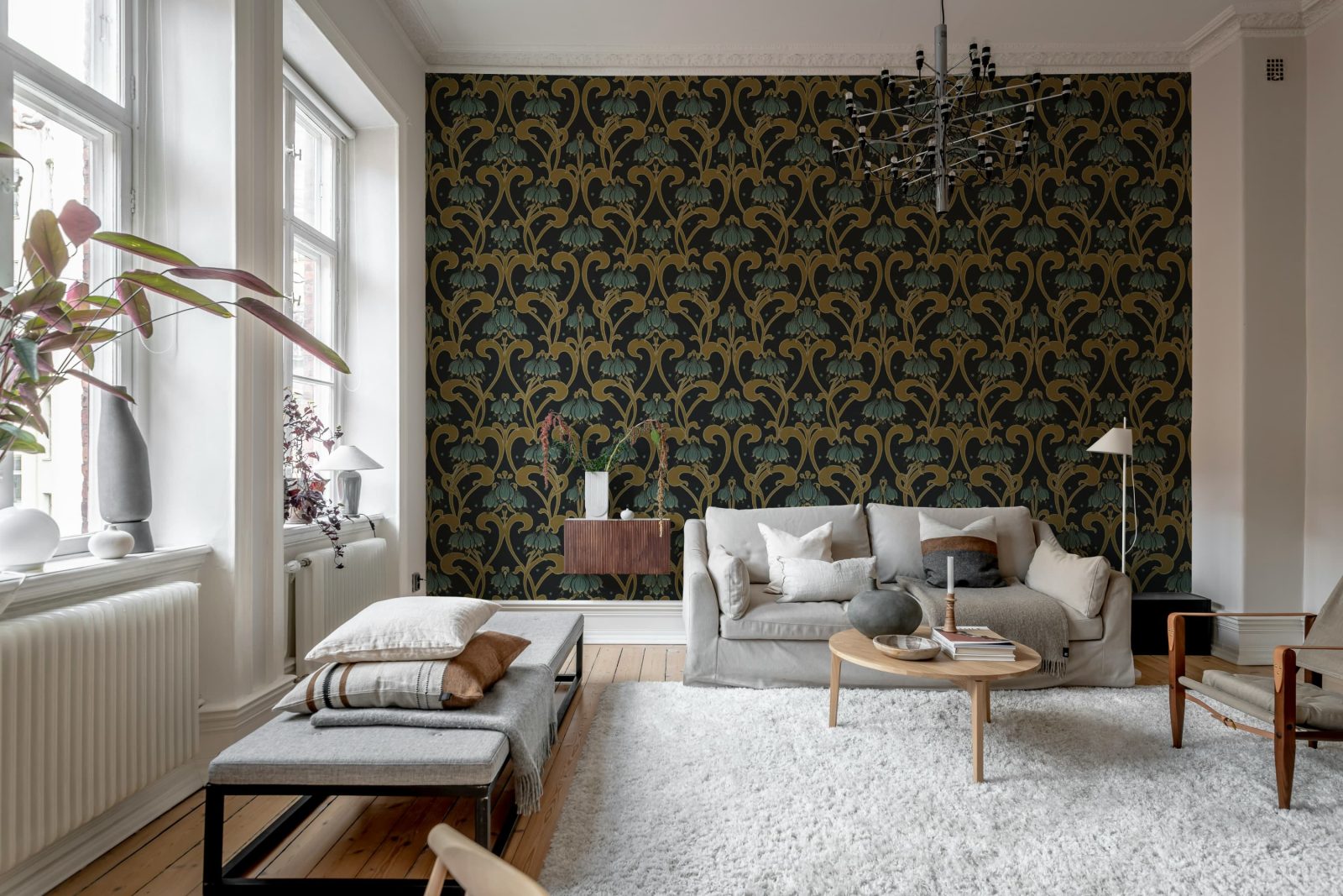 Art Nouveau Flower, Brown, Rebel Walls 2