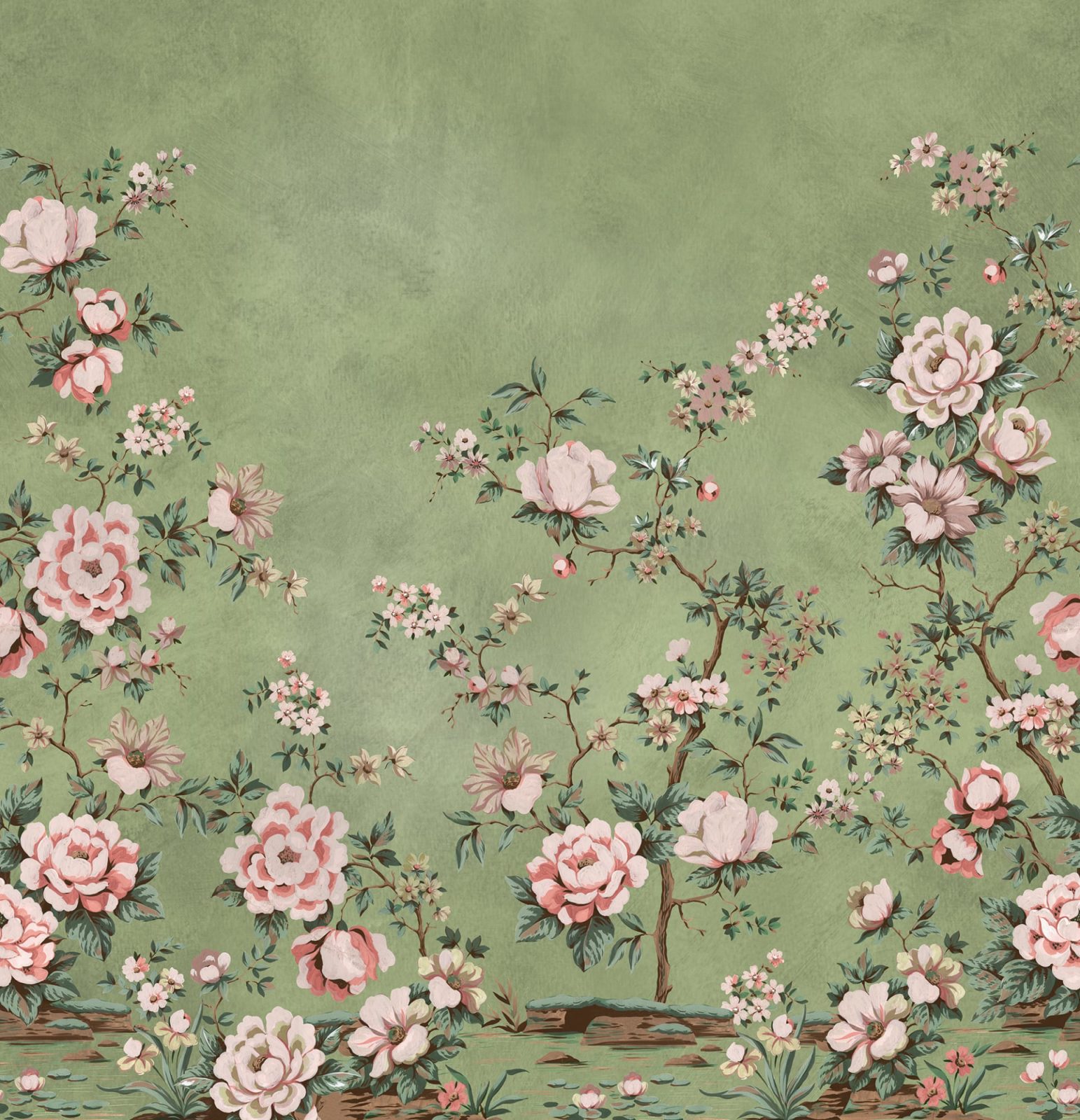 Floral Chinoiserie, Green, Rebel Walls