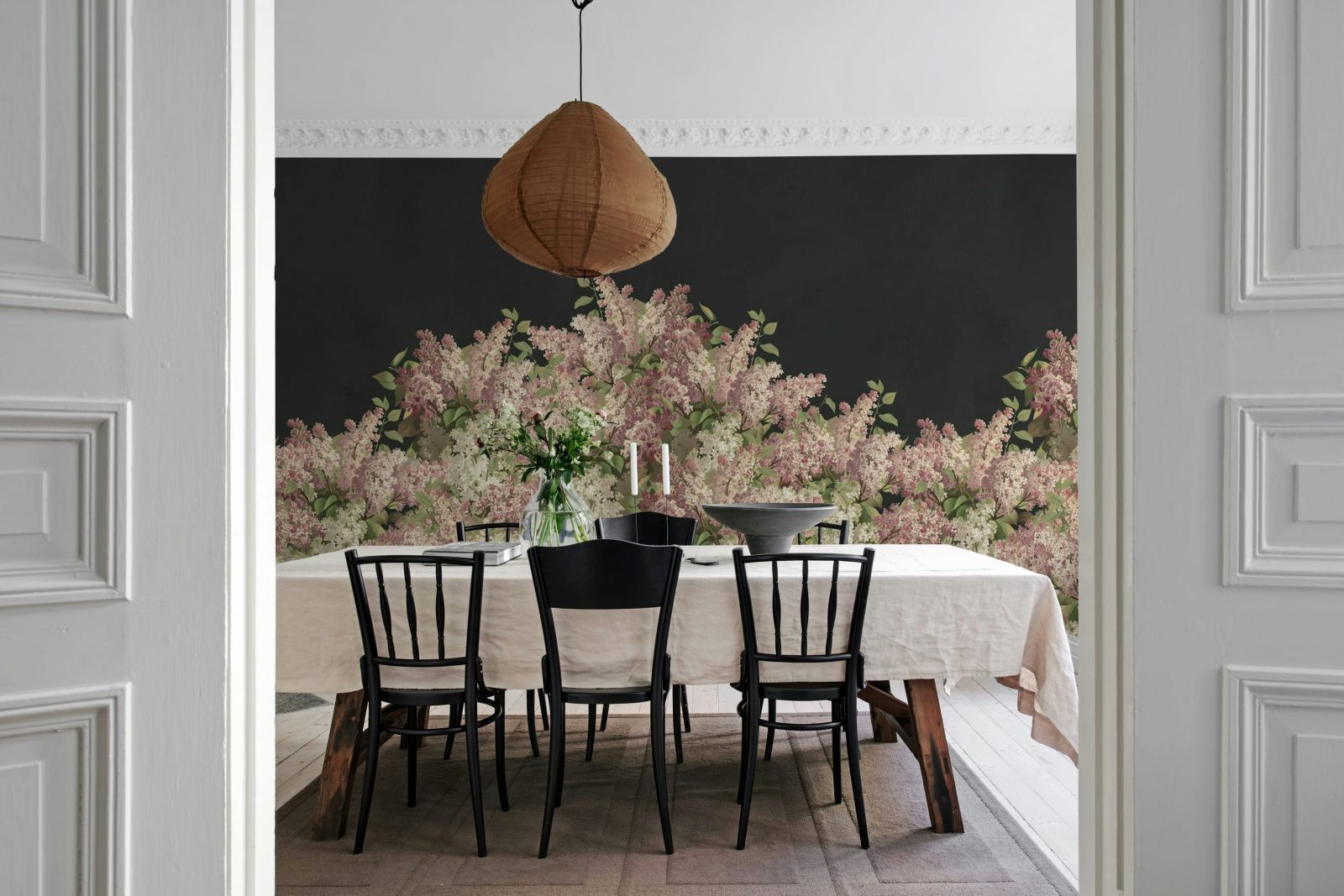 Syringa Flowers, Black, Rebel Walls 3